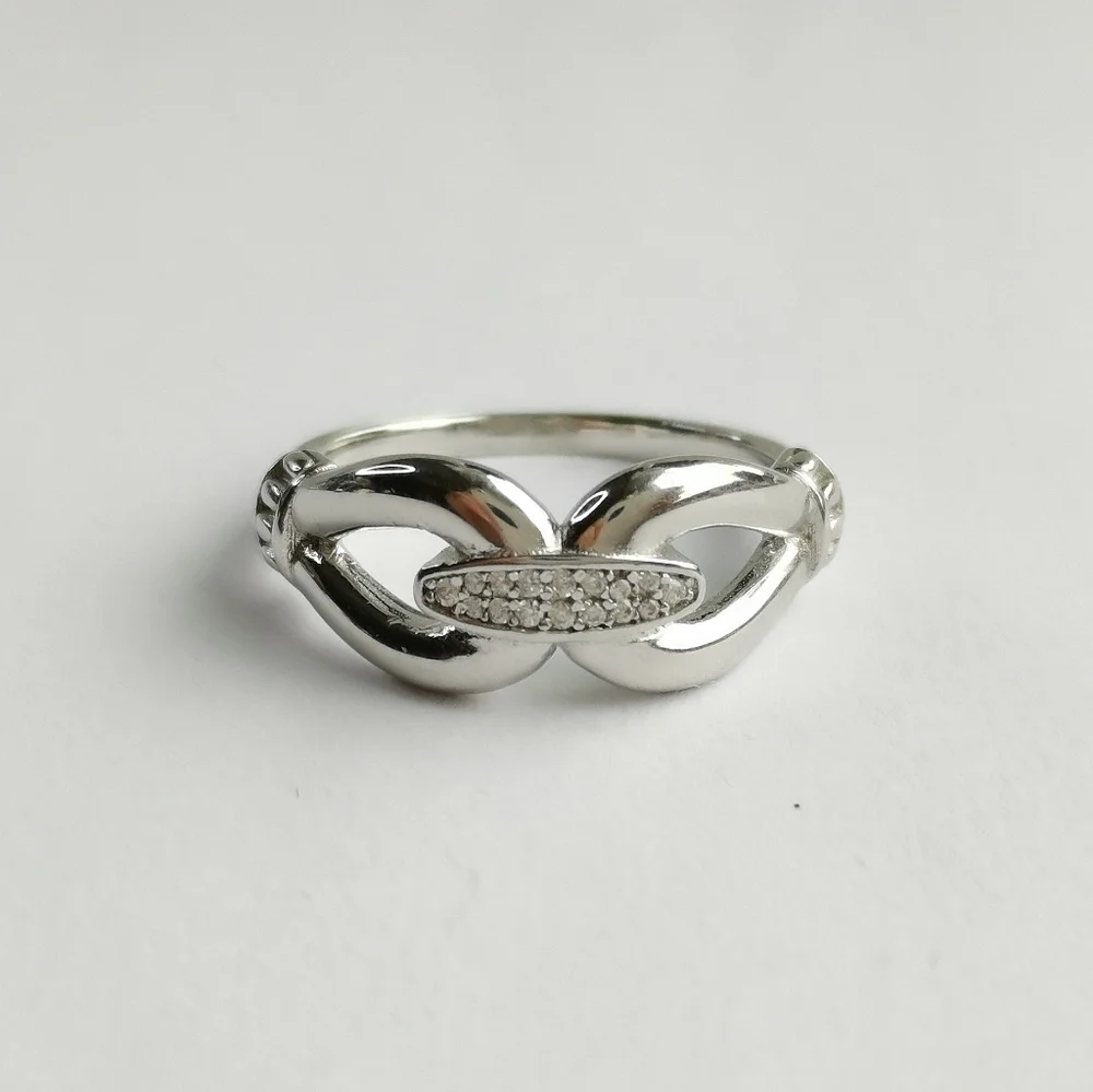 Sterling Silver CZ Double Link Love Ring size 7